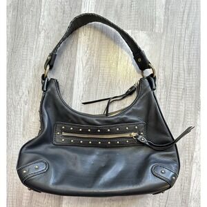 Black Michael Kors Ashbury Pebbled Leather Shoulder Bag Hobo Purse Gold‎